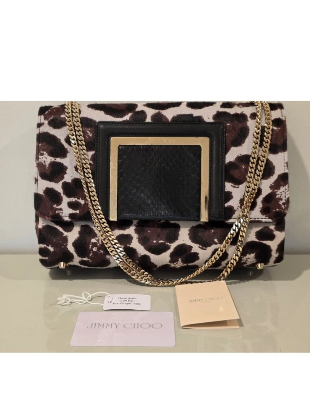 Jimmy Choo Alba Leopard Calf Hair & Snakeskin Bag — Pristine/Rare - NWT